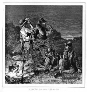 On the Way Back From the Mount Browne Diggings. Lithograph courtesy of the State Library of Victoria.